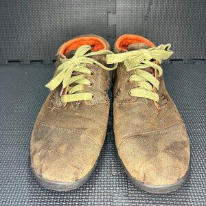 Toms Mens Brown Canvas Lace-Up Shoes With Orange Lining Green Laces & Rubber Sol